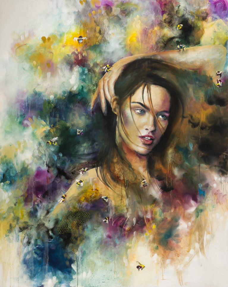 Woman with bees-Swarm